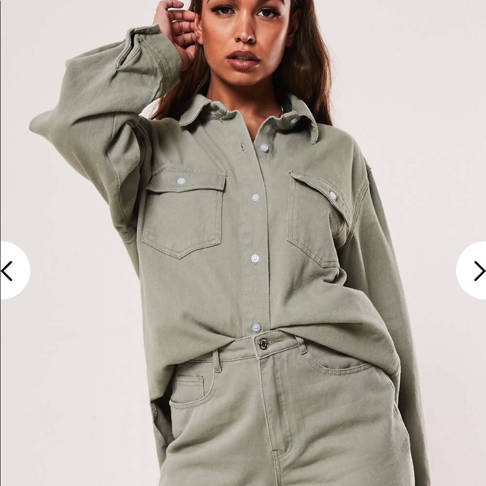 khaki co ord super oversized denim shirt